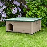 FeelGoodUK Hedgehog House and Hibernation Shelter - Sage Grey - Large Predator-Proof Outdoor Habitat - Felt Roof Cover and Full Wood Flooring - Best Pet Garden Hedgehogs Wooden Hide House
