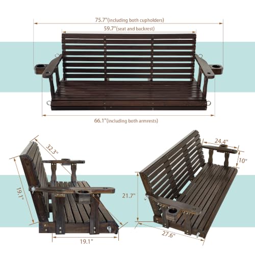 Image of Fortune Candy Wooden Porch Swing, Deep Brown, 5.5 FT Extra Large