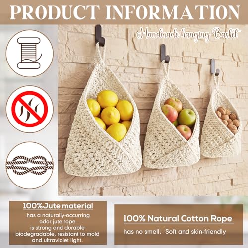 Image of Honeydak 3 Hanging Baskets, White, Triangle, Cotton Rope