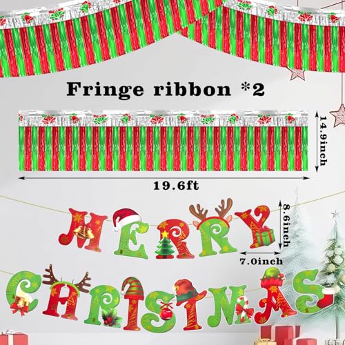 Image of Christmas Decorations 39 ft Foil Fringe Garland Christmas Tinsel Streamers Metallic Hanging Backdrop Banner Table Skirts for Parade Floats Golf Cart Holiday