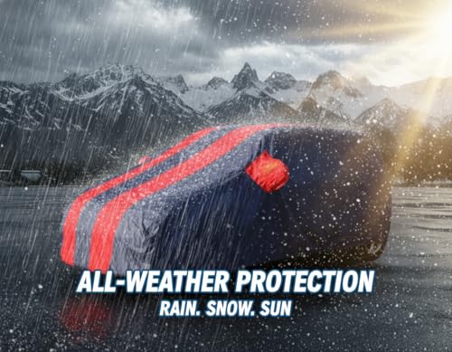 Image of Waterproof CAR Cover for Nissan MICRA | Mirror Pockets & Elasticized Hem | HIGH Material Quality Nissan MICRA CAR Cover (REDSTRIP)