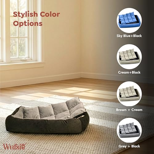 Image of Reversible Rectangle Dog Bed | Small 50 X 65 Cm Pet Bed for Puppies and Cats | Premium Velvet, Washable Fabric | Soft Sofa-Style Bed for Dog with Thick 15 Cm Insert | Brown & Cream