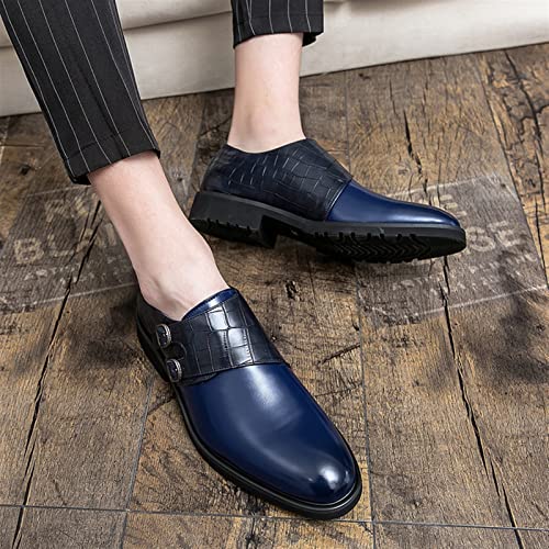 Formal Shoes for Men Slip On Two Tone Double Monk Strap Vegan Leather Block Heel Slip Resistant Low Top Walking(Blue,10 M US)3