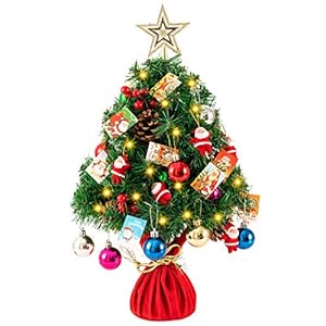joybest 24 Inch Tabletop Mini Christmas Tree Desktop Xmas Tree Battery Operated with LED String Lights, Red Berries…