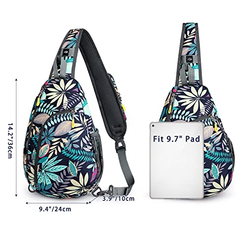 G4Free RFID Sling Bag Crossbody Backpack Casual Chest Shoulder Daypack Gym Bag for Hiking Travel 7L(Blue Leaf)2