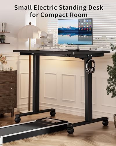 Image of Okin Electric Standing Desk, 40 x 24 Inches Whole Piece Height Adjustable Desk, Black Sit to Stand Desks Computer Workstation with Wheels for Home Office