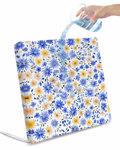 2 Pack Daisy Flowers Waterproof Cushion Covers with Ties, Outdoor Patio Chaise Lounge Chair Seat Cushion Slip Covers Replacement(Only Cover) Country Pastoral Blue Petals Floral 24