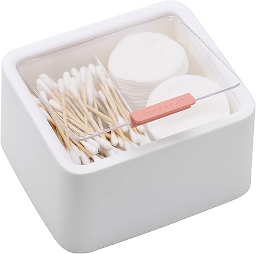 Miniatura 7 de Tecbeauty - Organizador de almacenamiento de bastoncillos de algodón - 2 rejillas separadas. Recipiente de baño para hisopos de algodón con tapas