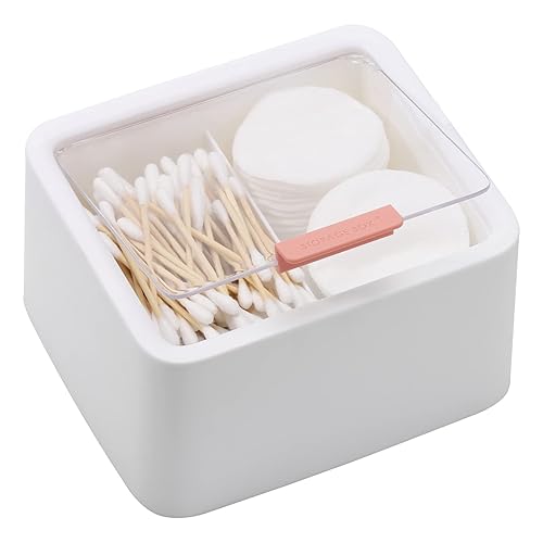 Tecbeauty 2 Slot Cotton Swab Ball Qtip Holder Jar Plastic Container Dispenser Box with Hinged Lid for Bathroom Home Storage Organizer - 1 x White
