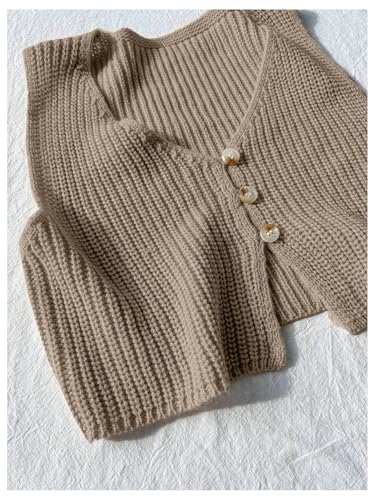 Image of SweatyRocks Women's Button Front Sweater Vest Split V Neck Sleeveless Crop Knit Tops
