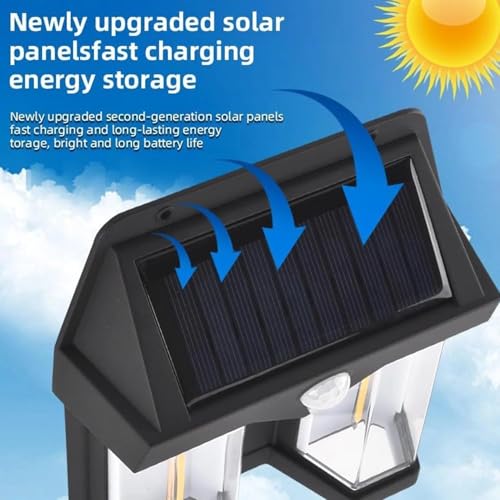Image of Double Bulb Solar Wall Lights | Motion Sensor Auto Chargeable Exterior Double LED Sconce | Waterproof Security Lamps for Garden, Backyard, Patio, Balcony