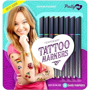Pretty Me Temporary Tattoo Body Markers – Skin Tattoos Pen for Kids – Cool Gifts for Teen Girls – Teenage Girl Birthday Gift Ideas – Age 8, 9, 10, 11, 12, 13, 14, 15, 16 Year Old Preteen Tween