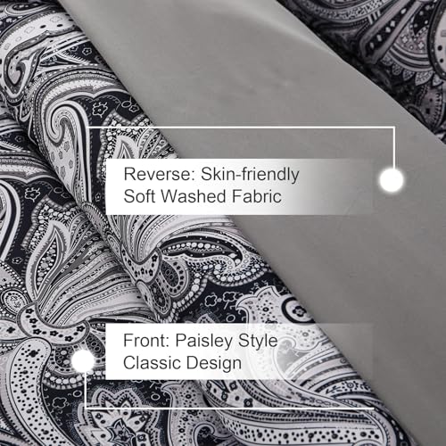 Djy Black Paisley Duvet Cover Set Queen Size thumb #2