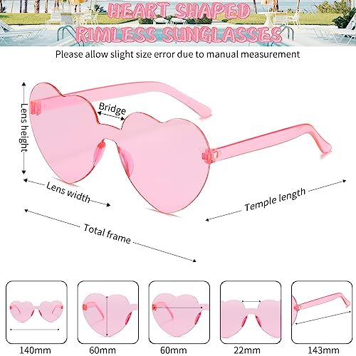 12/20/24 Pairs Heart Sunglasses for Women Men, Trendy Heart Shaped Rimless Transparent Sunglasses, Bachelorette Party2