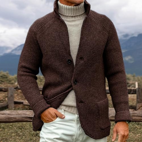 ADHOWBEW Men's Cardigan Sweaters Fashion Long Sleeve Casual Stand Collar Warm Big and Tall Cable Knit Sweaters2
