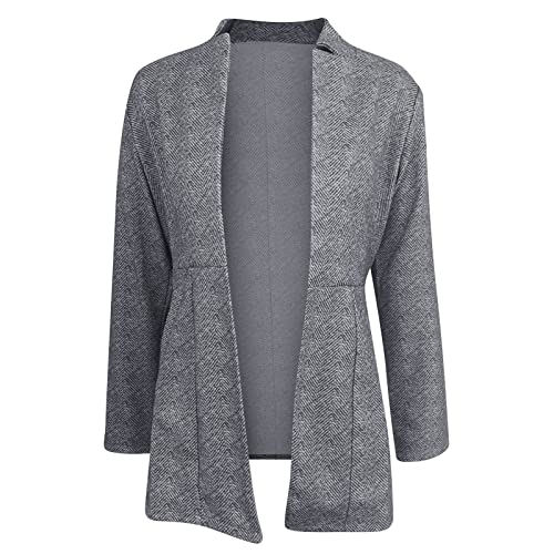 Womens Coat Casual Open Front Blazer Long Sleeve Solid Trench Business Work Office Jacket Outwear Crop Jean (Grey, S) #TOP1