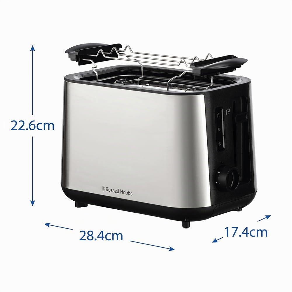Russell Hobbs Grille-pain 2 fentes XL (6 niveaux de brunissage, surélévation, dégivrage, réchauffe-viennoiseries, arrêt auto., ramasse-miettes amovible, surface en acier inox. brossé) Heaton 27390-56