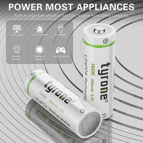 image for tyrone 14430 3.2 Volt Rechargeable Solar Battery, 3.2V 450mAh 14430 Re