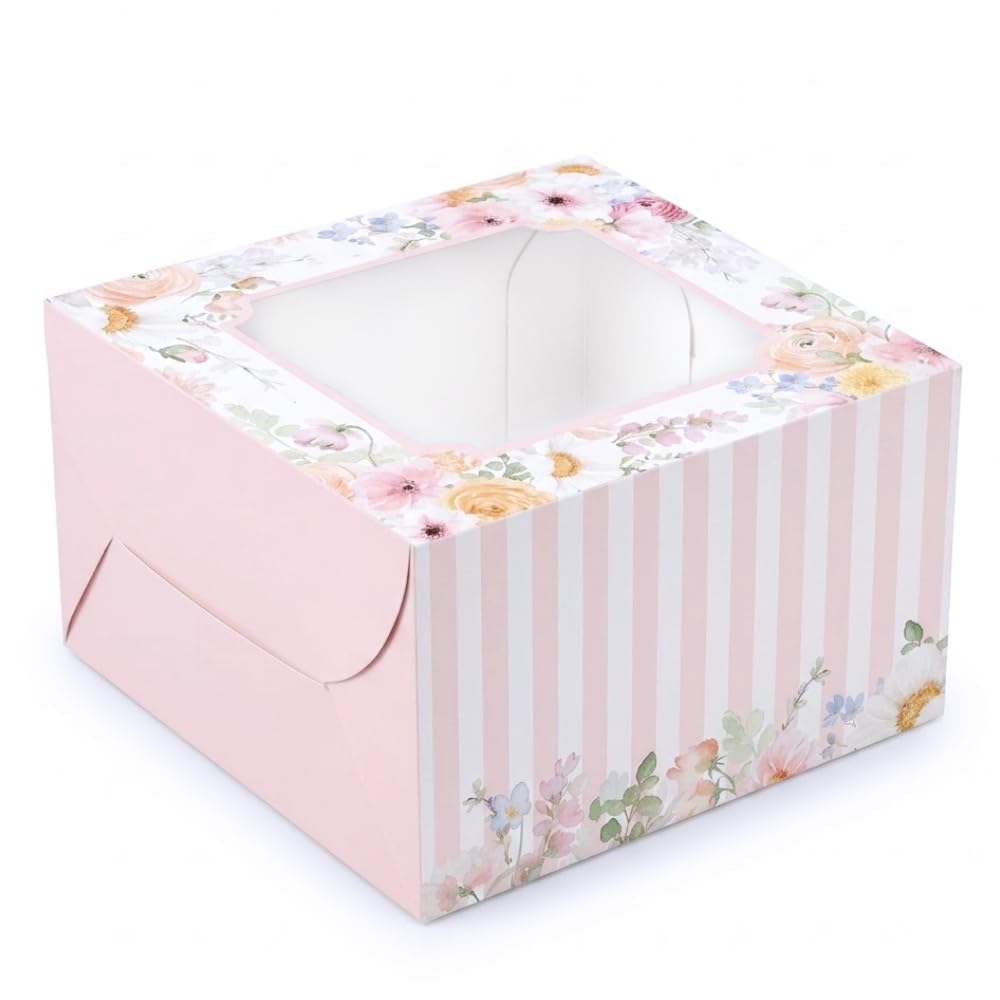 Pink Floral Cake Boxes - Pack of 8 -1 Pink Floral Cake Boxes - Pack of 8 -1