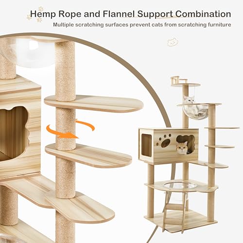 Árbol para gatos grande madera 52 pulgadas multiespacio interior amarillo miniatura 5