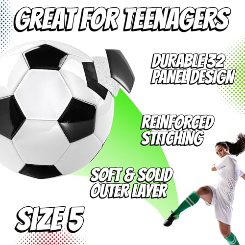PlayBolt Soccer Ball Size 5 with Pump - Black & White Training Practice & Match Ball for Kids, Youth and Adults (Pack of 1) by PlayBolt - Image 4