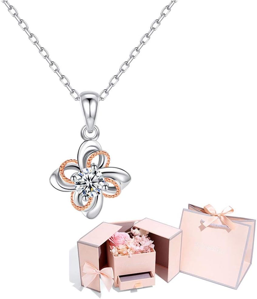 zxb-shop Necklace Lucky Four Leaf Clover Necklace Valentine's Day Gift Women's Temperament Pendant Valentine's Day Gift (With Pink Rose Gift Box) Necklace for Women
