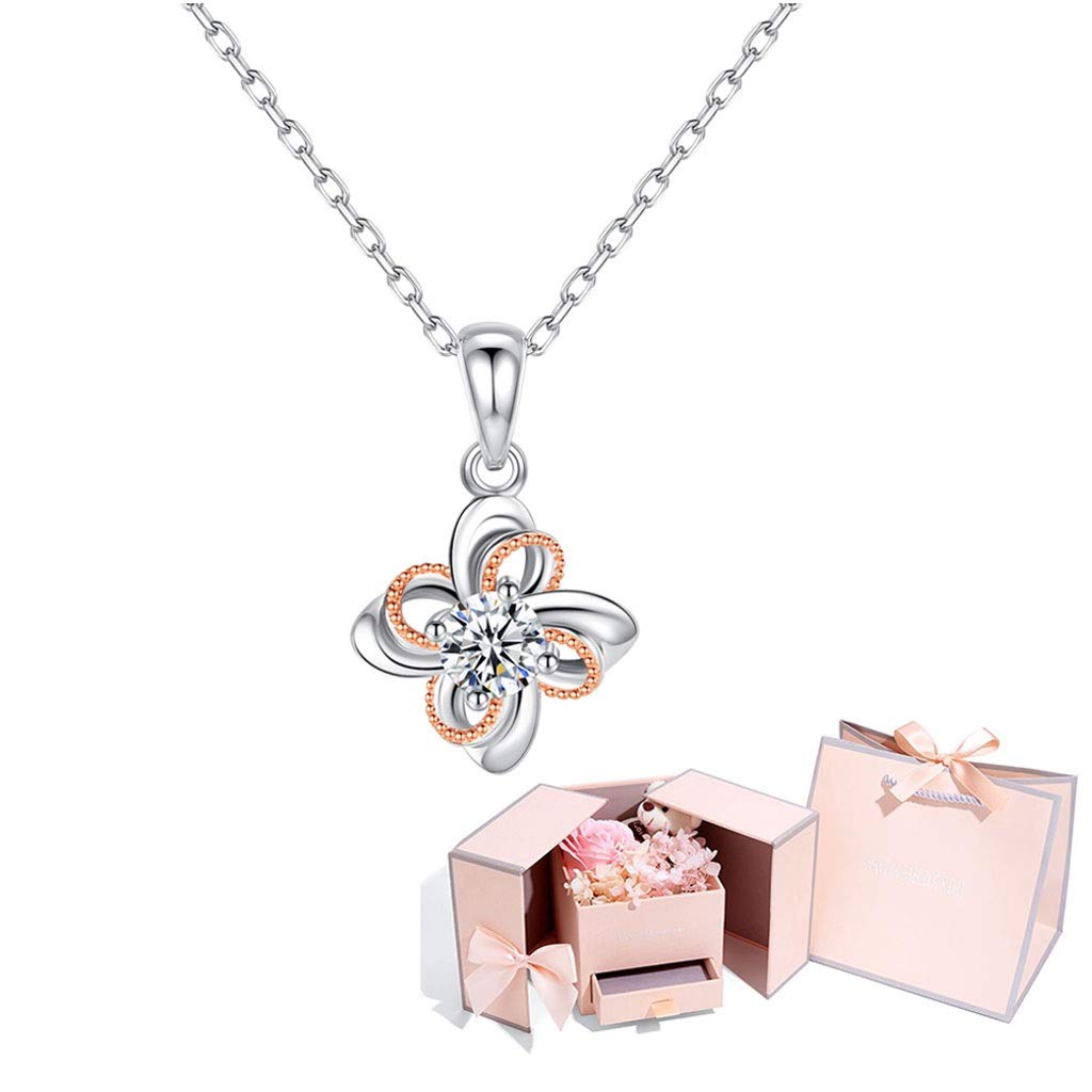 Necklace Lucky Four Leaf Clover Necklace Valentine's Day Gift Women's Temperament Pendant Valentine's Day Gift (With Pink Rose Gift Box) Necklace for Women
