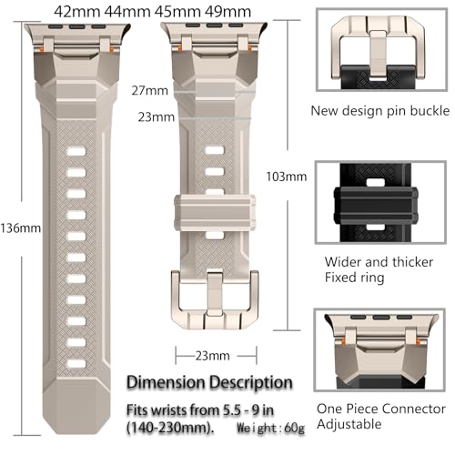 SEURE Strap Compatible with Apple Watch Ultra3/2/1,Series 11/10 46mm,9/8/7 45mm,Series SE2/6/SE/5/4 44mm,Series 3/2/1 42mm with Metal Connector,Soft Rubber Sports Bracelets Replacement Men StarLight T - Image 4