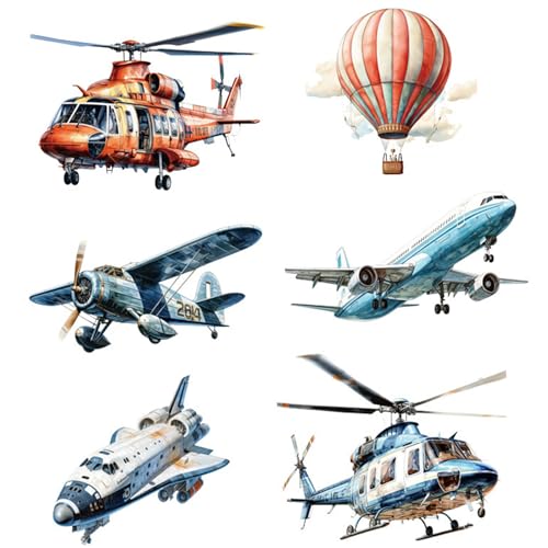 Airplane Wall Decals Vintage Plane Stickers Hot Air Balloon for Kids, Boys Room, Baby Nursery, Toddler Bedroom Decor - Premium Vinyl Aircraft Art