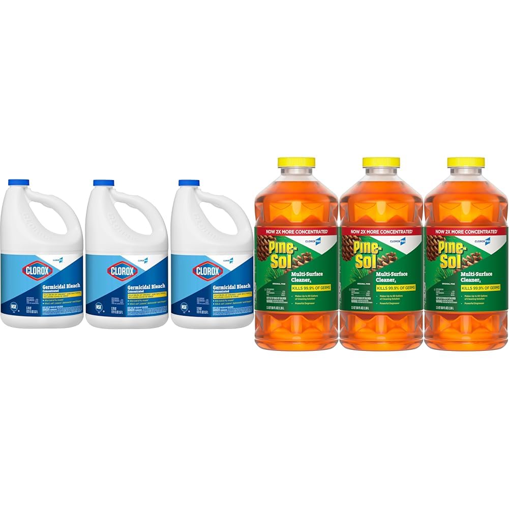 CloroxPro Germicidal Bleach, 121 Ounce Bottle, Pack of 3 + Pine-Sol Multi-Surface Cleaner, All-Purpose Cleaner, Original Pine, 80 Fl Oz, Pack of 3