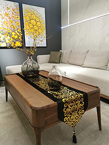 Caflife Happy New Year Decorations Table Runner Black And Gold 72 Inches For Party Home Decor Living Room Bedroom Art Decor,Black Velvet Table Runner With Tassels #TOP4