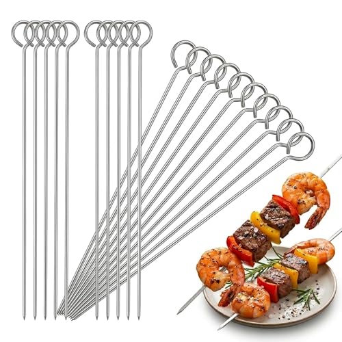 BBQ Metal Skewers Stainless Steel 20 PCS 7.87/20cm Food-Grade Kebab Turkey Lacers QQ CAT Reusable Skewers for Air Fryer, Metal Skewer for Oven Halloween Christmas Party Turkey