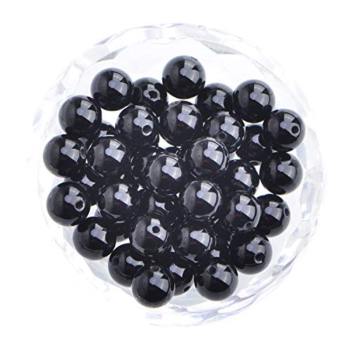 Image of 80Pcs Natural Crystal Beads Stone Gemstone Round Loose Energy Healing Beads with Free Crystal Stretch Cord for Jewelry Making (Black Onyx, 10mm)