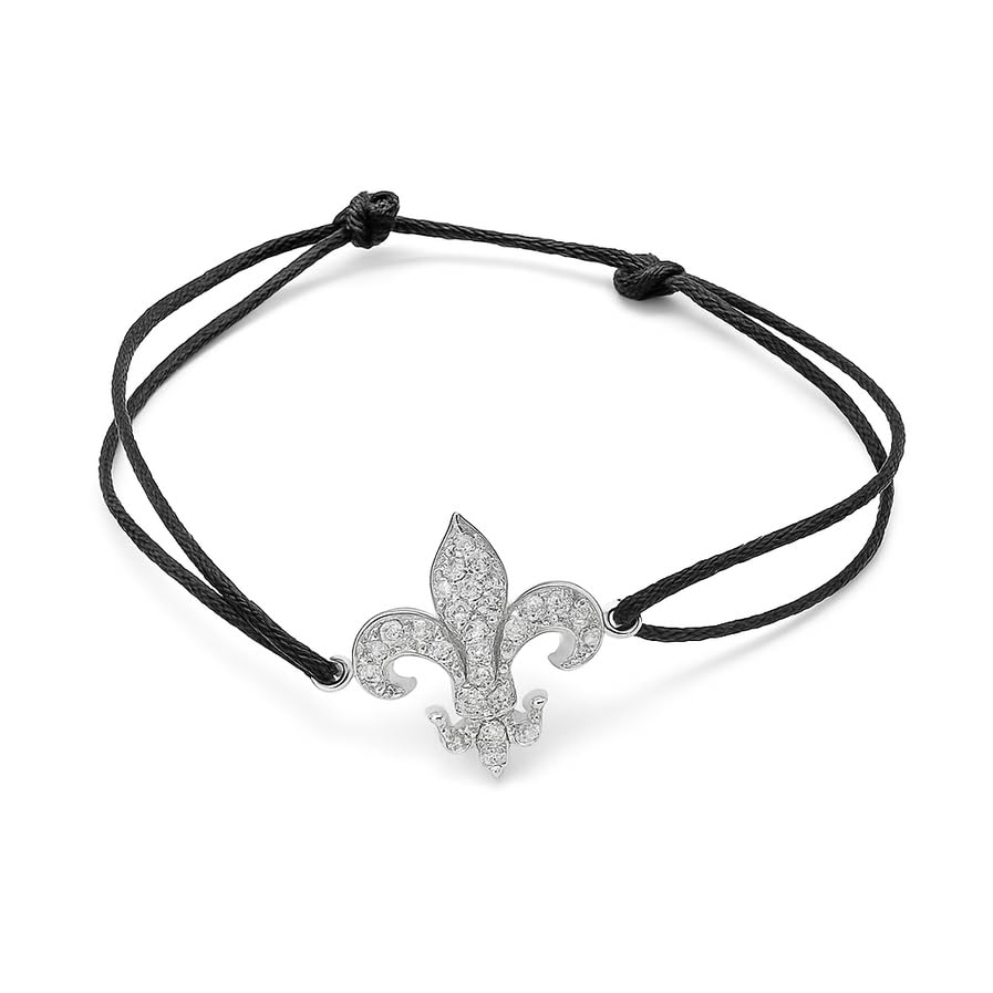 Bracelet cordon argent fleur de lys et zircon pour accessoiriser vos tenues