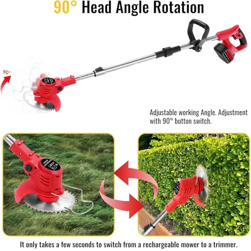 Débroussailleuse Électrique sans Fil 4-en-1 Coupe Bordure avec 2 Batteries 4.0 Ah, Tête Pivotante 90°, Poignée Réglable, 4 Types Lames Efficace pour Jardin Pelouse et Désherbage Facile – vue 4