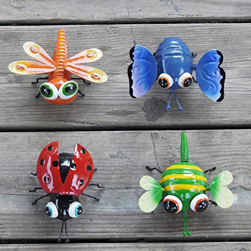 Win Key Metal Wall Decor 4 Pack Insect 3D Outdoor Decorations Bright Color Insect Hanging Wall Sculpture Art Garden For Home, Living Room, Patio, Office, Fences, Porches,Indoor And Outdoor Decoration #TOP7