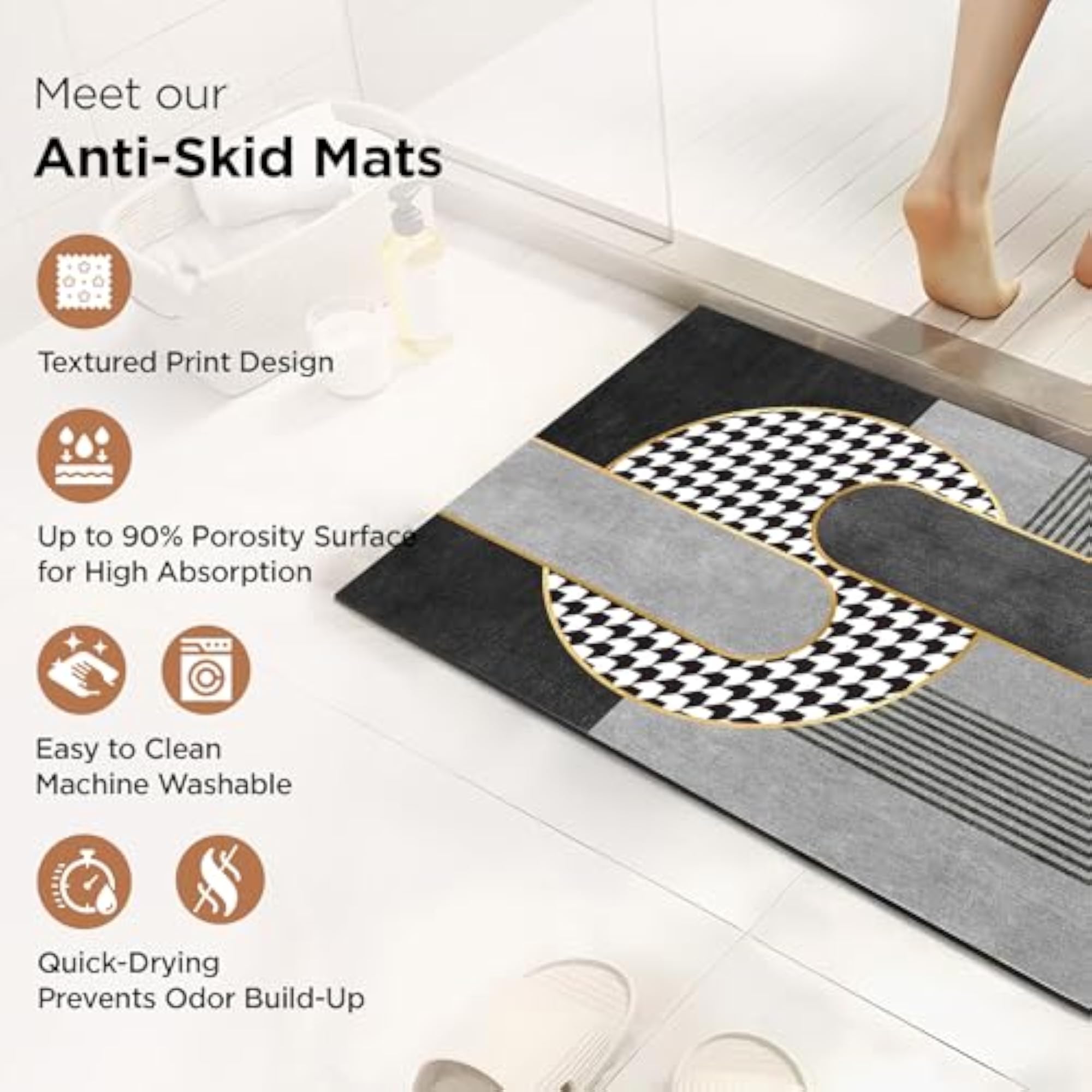 Non-Woven Felt Bath Mat, Anti-Skid, Machine Washable