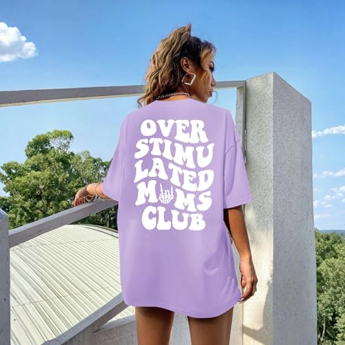 Image of Yuyiify Oversized Tshirts for Women Mama Overstimulated Cool Moms Club Skeleton Shirt Funny Mom Graphic Tees Top