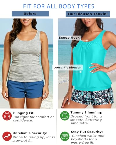 Image of Aqua Eve Two Piece Women's Tankini Swimsuits Blouson Swim Tank Top with Shorts Modest Bathing Suits