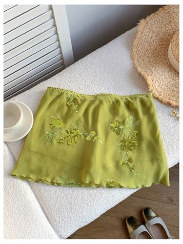 Milumia Women's Floral Sequin Mini Skirt Bow Knot Low Waist Summer Mesh Short Skirts2