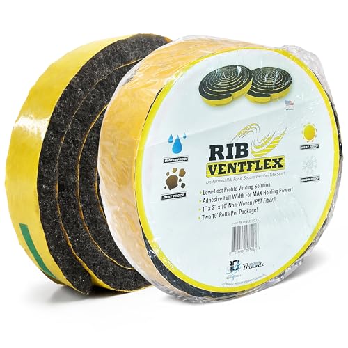 LCF Universal Vented Ridge Material for Metal Roofing 20 ft Kit - Breathable Closure for Ag Panels and Ribbed Roofs - 2” Wide x 1” Tall - Made in USA - Full Adhesive Strip - 2 Rolls of 10ft