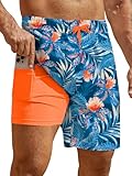 Hardaddy Men's 2 in 1 Swim Trunks with Compression Liner Beach Board Shorts with Pockets Navy Blue XL