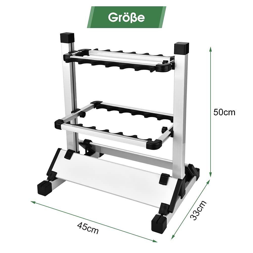 Wakects Supporto per Canna da Pesca, Espositore Supporto per 12 canne da Pesca in Lega, Porta Canna da Pesca Scaffale da Pesca di Alluminio, 44.5 * 50 * 32.5 cm