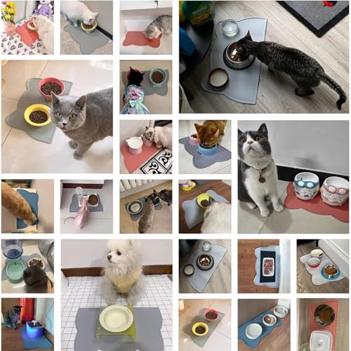 Napfunterlage Silikon Katzen und Kleine Hunde, wasserdichte Haustier Futtermatten rutschfeste Katzennapf Unterlage (Dunkel Grau)