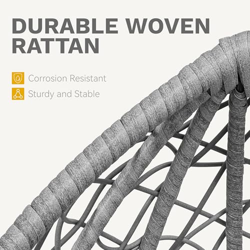 DWVO Wicker Rocking Egg Chair, Oversized Indoor Outdoor Rattan Rocking Chair, Indoor Outdoor Lounger for Patio, Backyard, Living Room, Gray