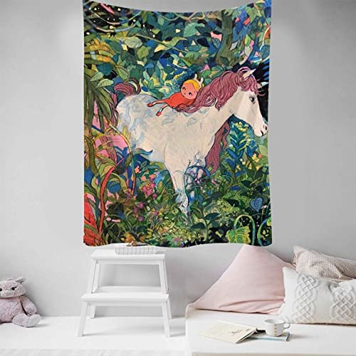 Tapisserie hippie tigre et fille 130x150 cm au design mandala gris clair