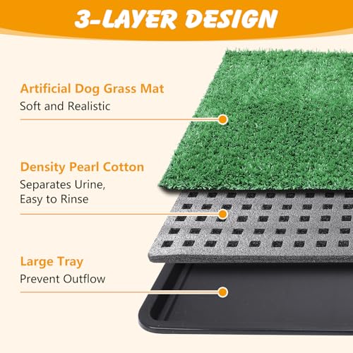 ondware Dog Grass Pad with Tray, 35 x 23 in, 2 Replacement Turf Pads | 3-layer potty system, quick-drain turf, washable tray, indoor/outdoor puppy training - Image 4