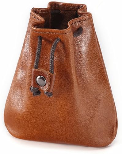 Portamonete - portamonete in vera - Portafoglio con coulisse retrò - Realizzato a mano bovina di alta qualità per donne e uomini - Mini portafoglio - classico marrone pelle