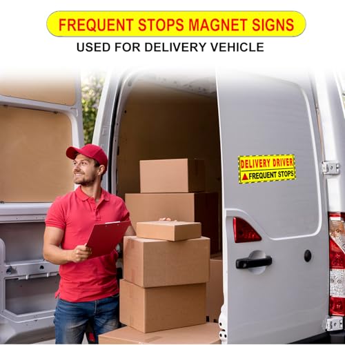 Image of 2 Pack Delivery Driver Car Magnet Signs, Delivery Vehicle Magnetic Car Sign, Reflective Delivery Driver Frequent Stops Magnet (Red - 2 Pack)