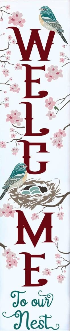 Welcome to our Nest, Porch sign, Porch Spring sign, Spring Welcome sign, Welcome Blue bird Metal Tin Signs & Sayings Home Decor Farmhouse 6x16 in
